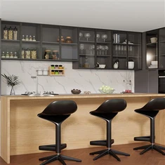 خزانة المطبخ باللون الرمادي